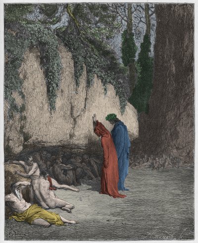 Purgatorio, Canto 4: The indolent souls beside the rock (illustration from The Divine Comedy) by Gustave after Dore